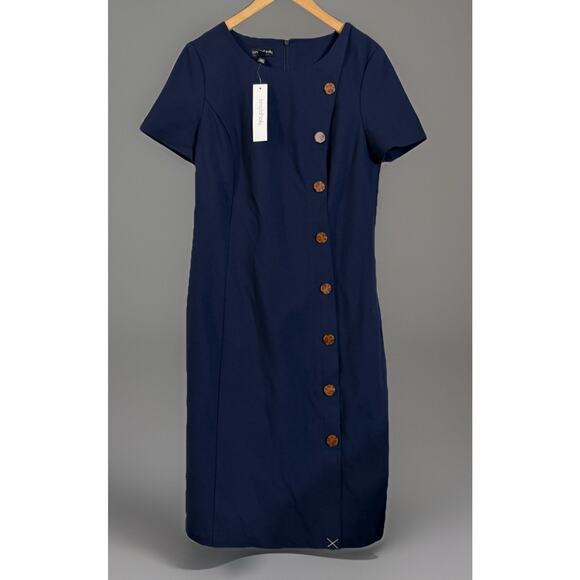NEW Long Tall Sally Shift Dress Sleeve Navy Ponte Suit Dress Woven US Size 10 - Picture 1 of 2